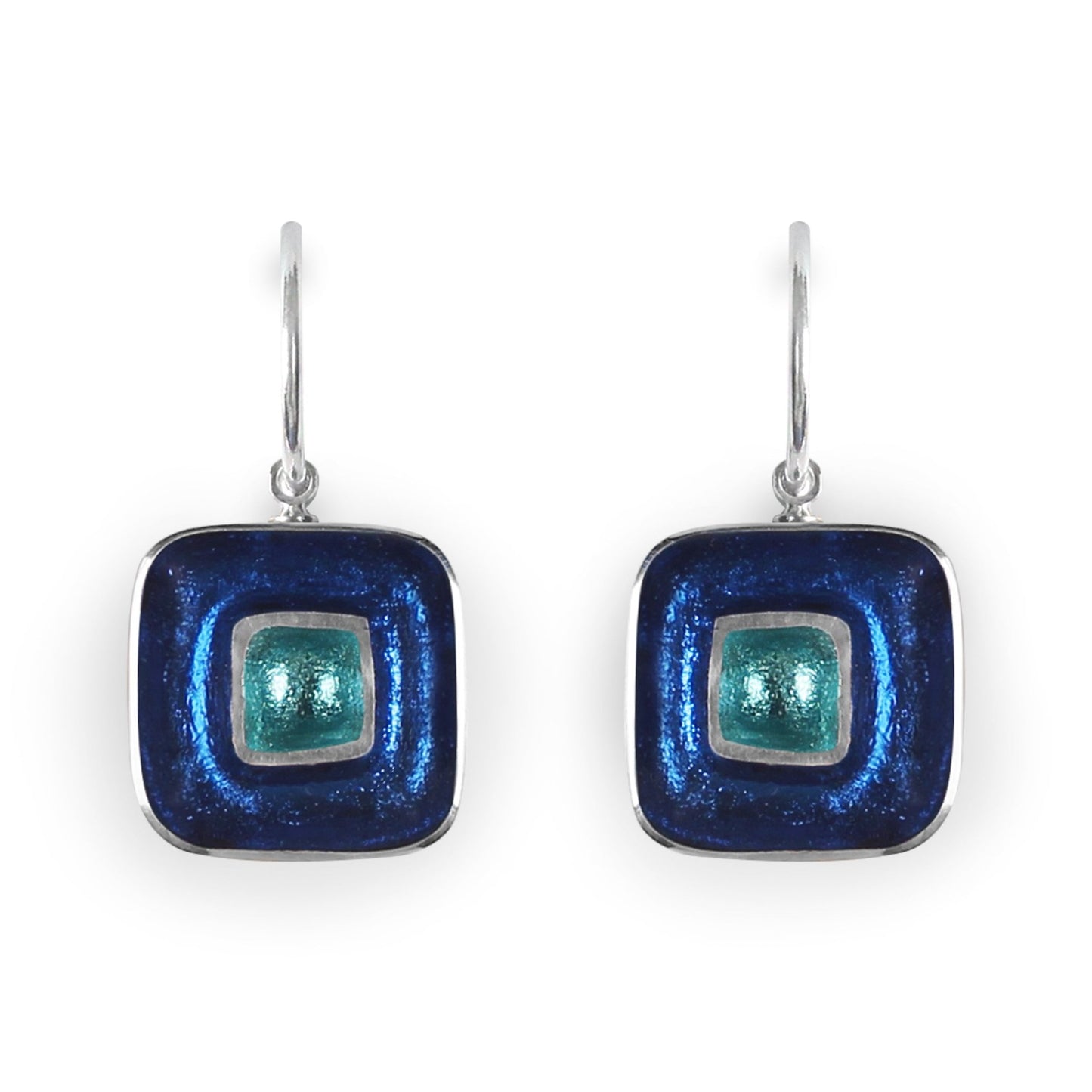 Turquoise Retro Squares Shiny Creole Earrings | The Jewellery Stop