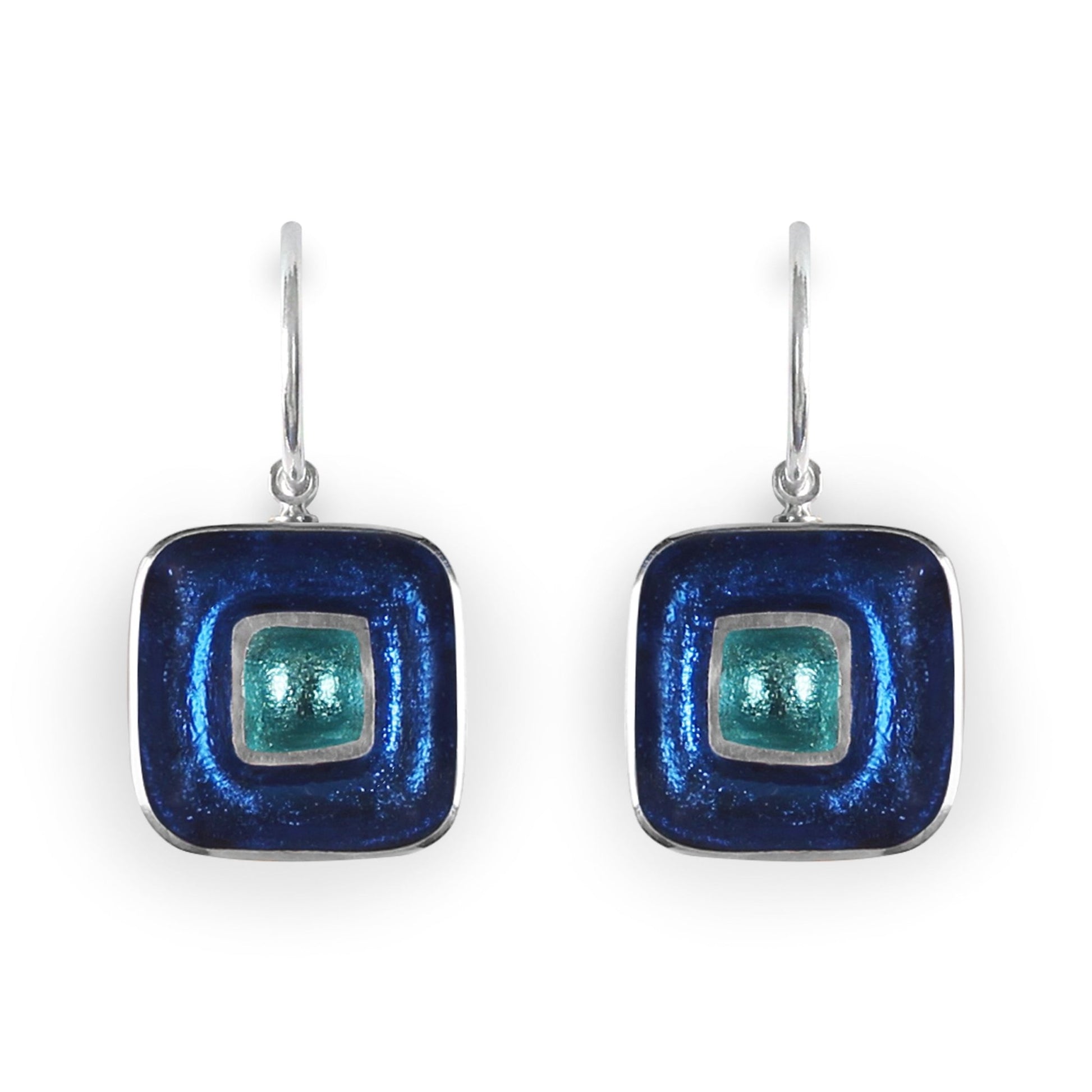 Turquoise Retro Squares Shiny Creole Earrings | The Jewellery Stop