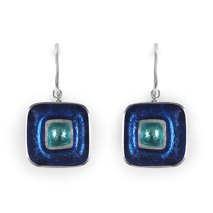 Turquoise Retro Squares Shiny Creole Earrings | The Jewellery Stop