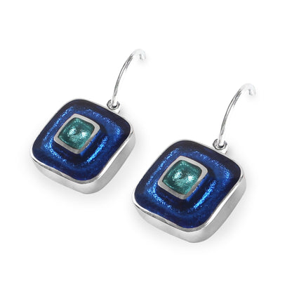 Turquoise Retro Squares Shiny Creole Earrings | The Jewellery Stop