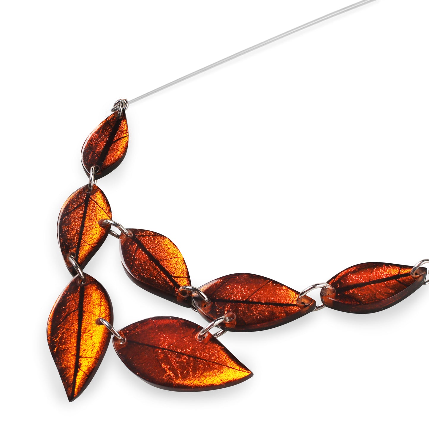 Orange Skeletal Leaf Shiny Necklace