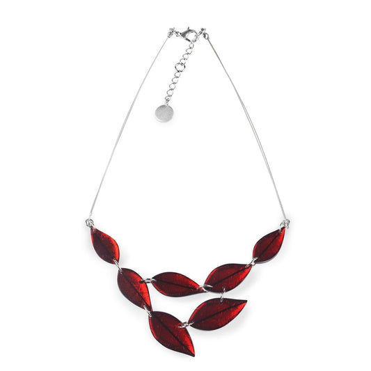 Red Skeletal Leaf Shiny Necklace | The Jewellery Stop