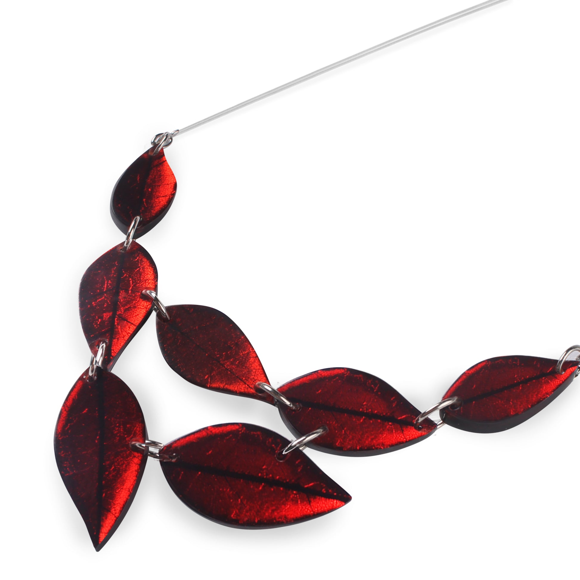 Red Skeletal Leaf Shiny Necklace