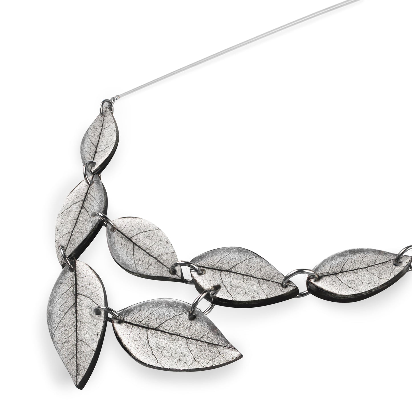 Silver Skeletal Leaf Shiny Necklace