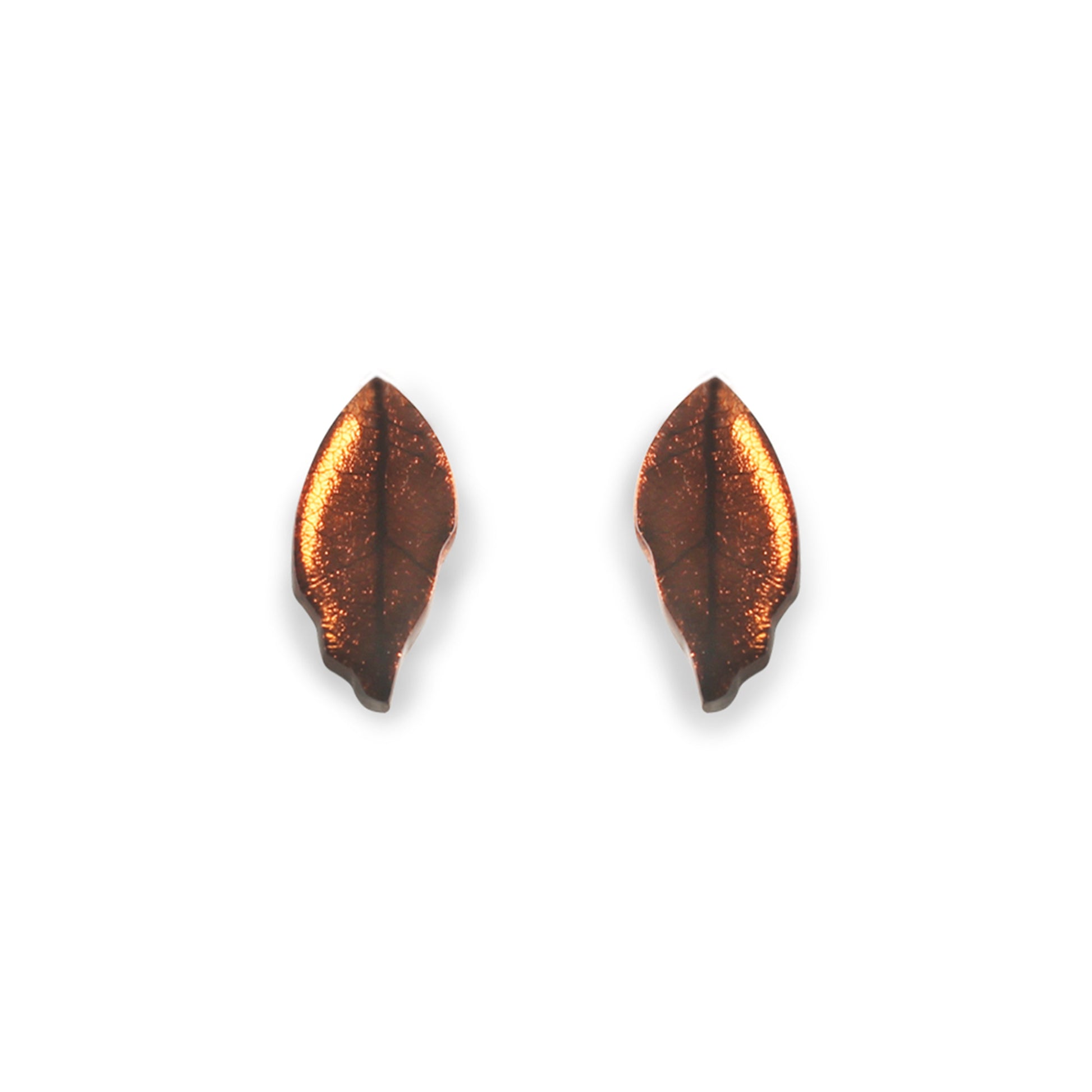 Apricot Skeletal Leaf Shiny Stud Earrings