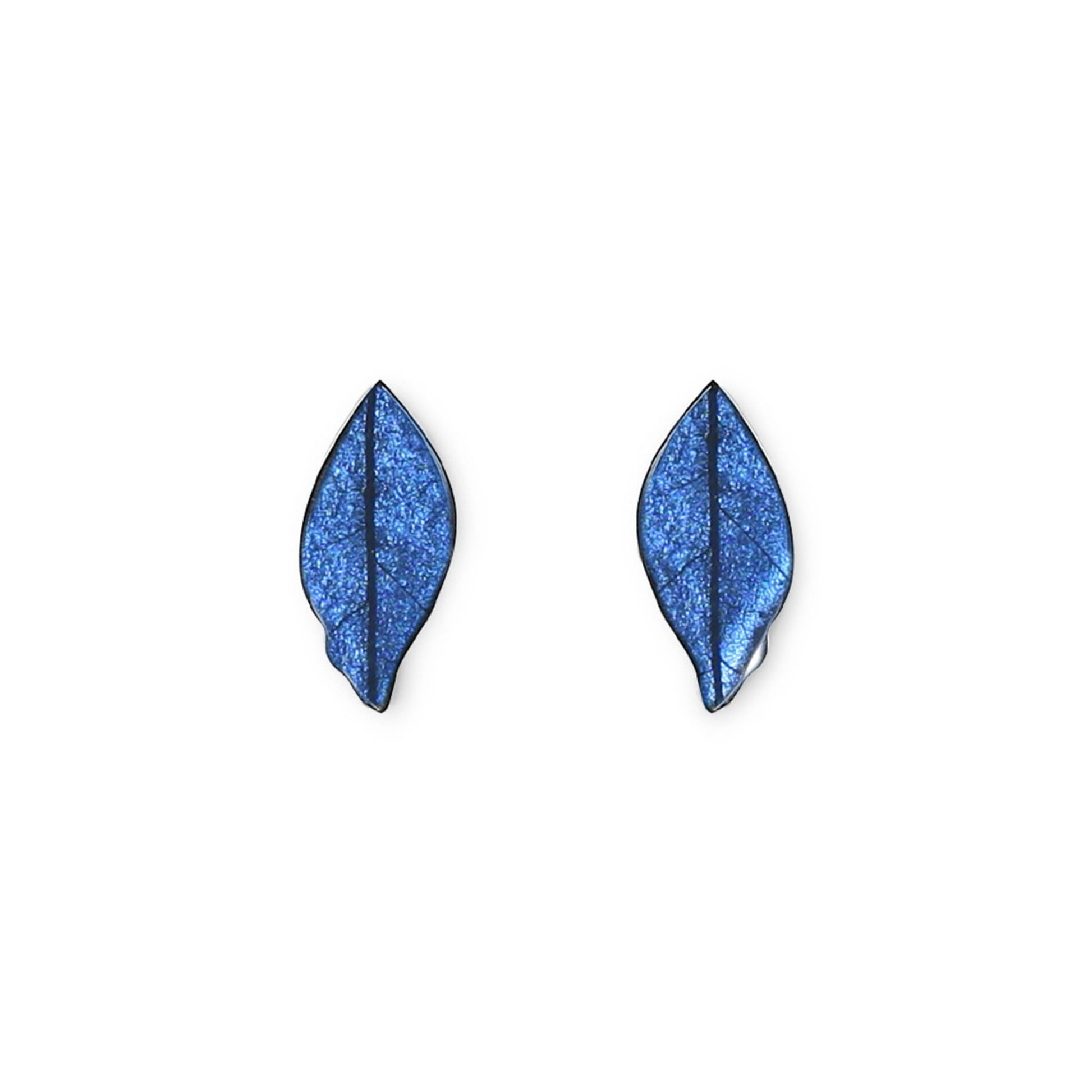 Navy Skeletal Leaf Shiny Stud Earrings | The Jewellery Stop