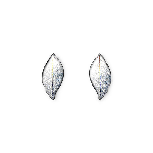 Silver Skeletal Leaf Shiny Stud Earrings | The Jewellery Stop