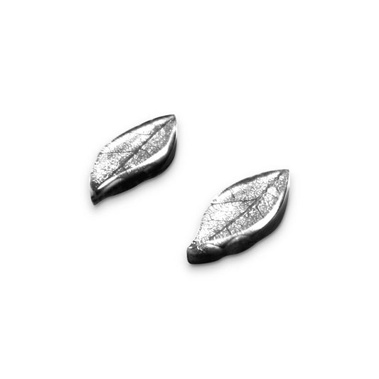 Silver Skeletal Leaf Shiny Stud Earrings | The Jewellery Stop