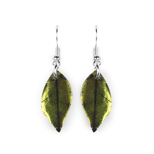 Citrus Skeletal Leaf Shiny Fish Hook Earrings