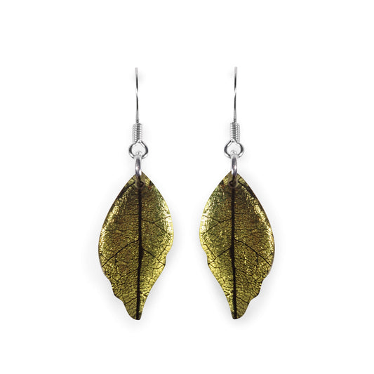 Lime Skeletal Leaf Shiny Fish Hook Earrings