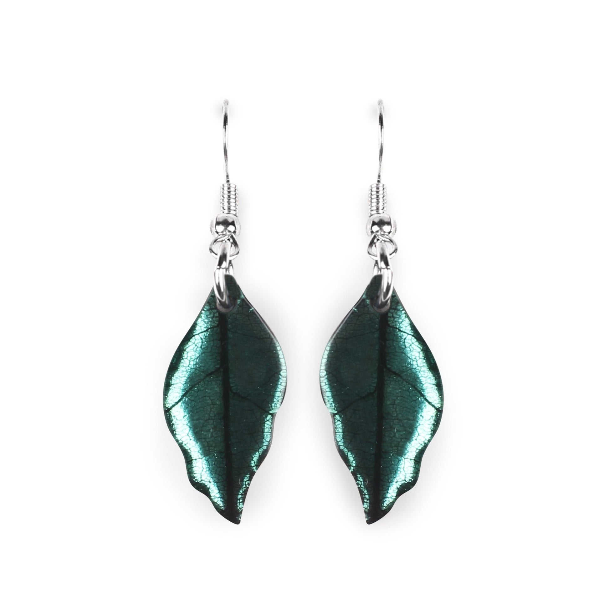 Mint Skeletal Leaf Shiny Fish Hook Earrings | The Jewellery Stop