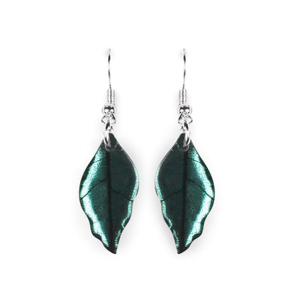 Mint Skeletal Leaf Shiny Fish Hook Earrings | The Jewellery Stop