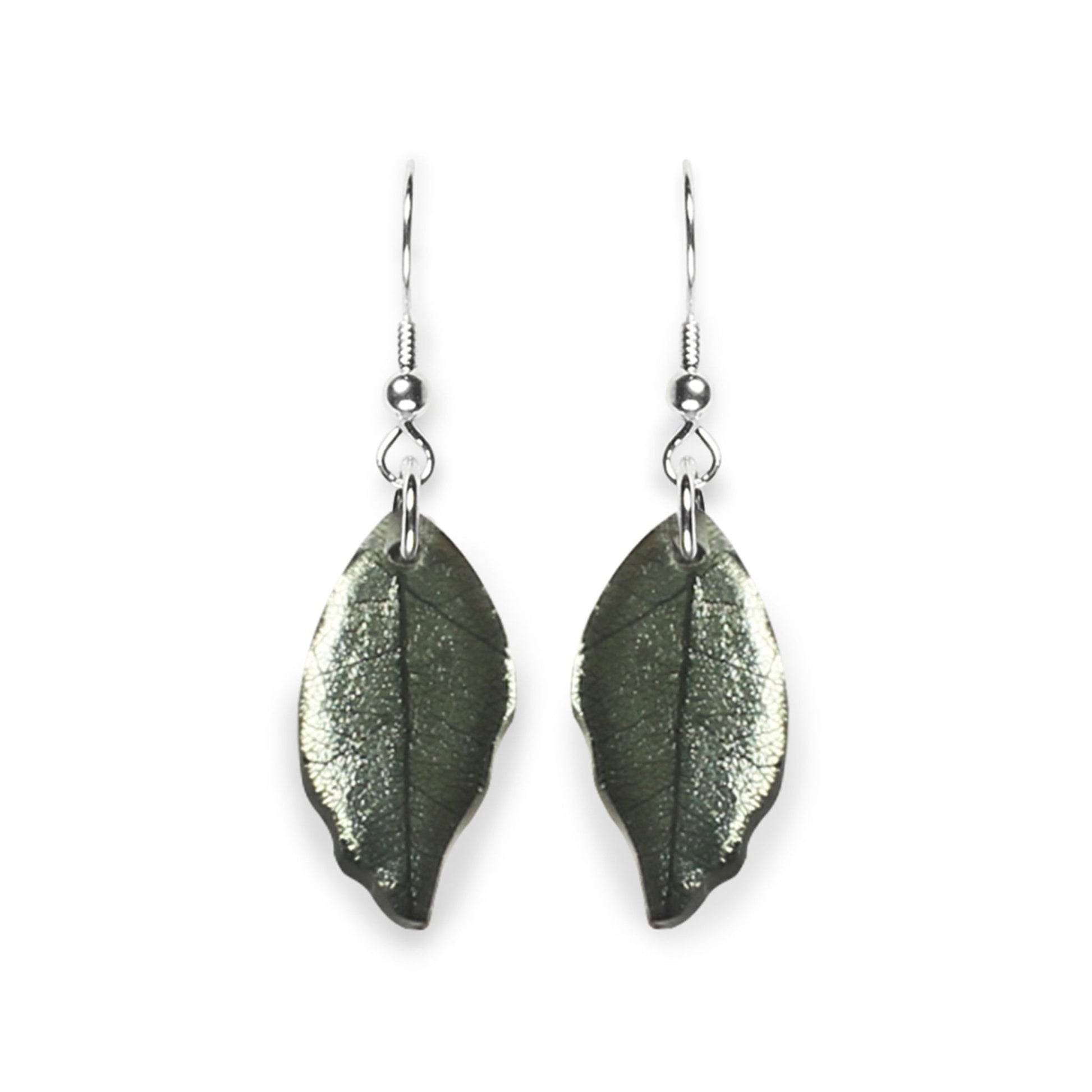 Pear Skeletal Leaf Shiny Fish Hook Earrings | The Jewellery Stop