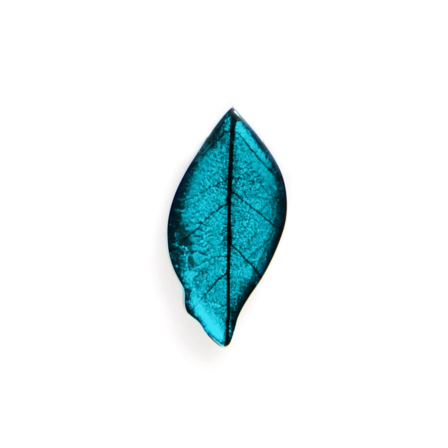 Teal Skeletal Leaf Shiny Brooch