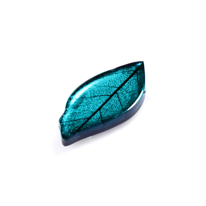 Teal Skeletal Leaf Shiny Brooch