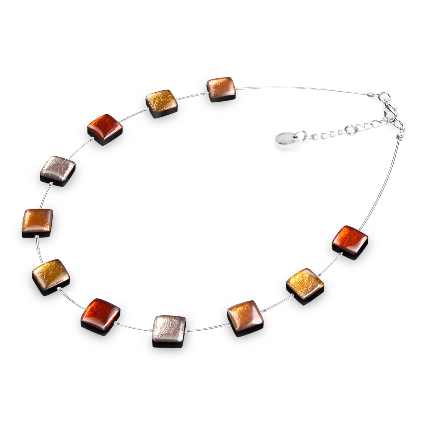 Caramel Square Buttons Shiny Necklace