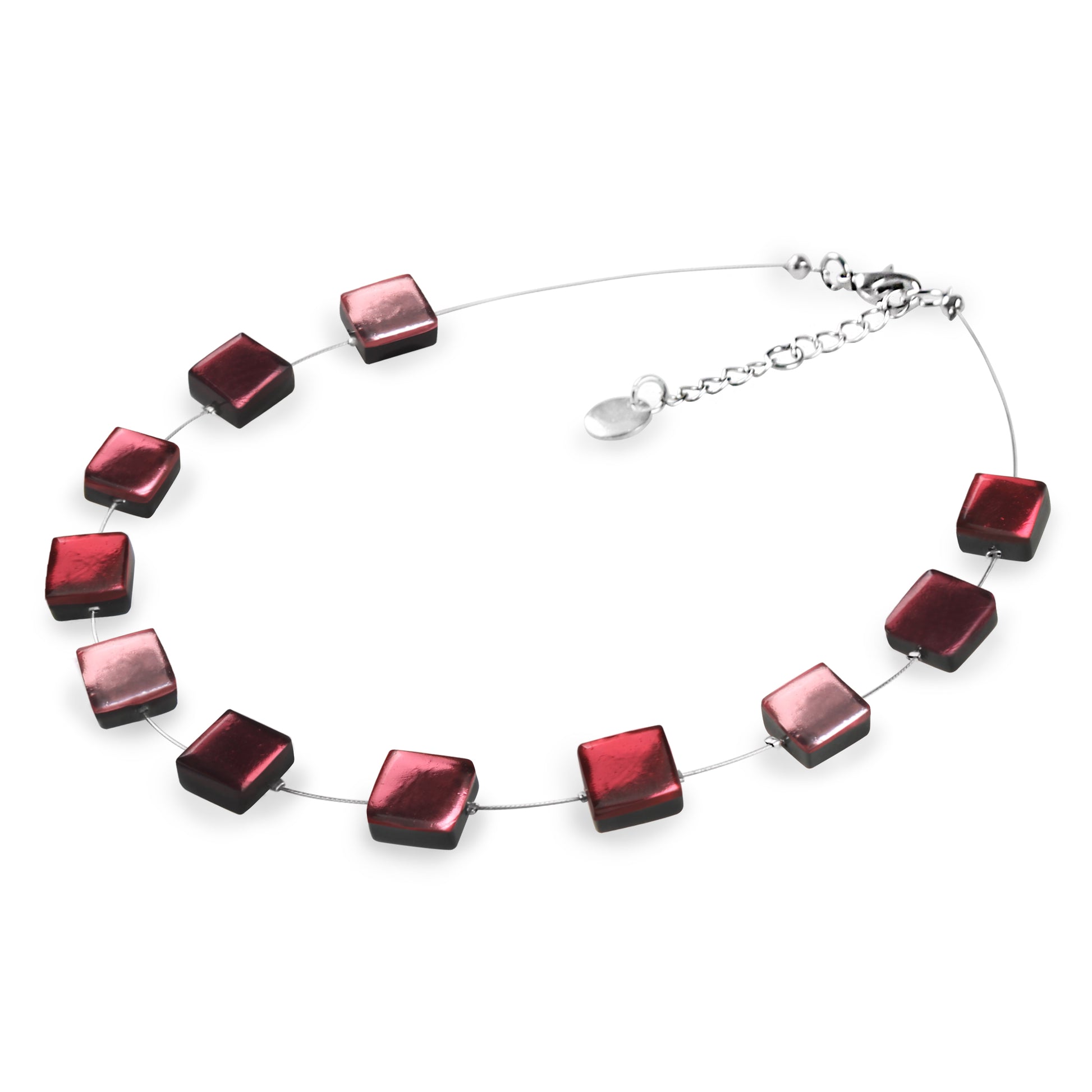 Cerise Square Buttons Shiny Necklace