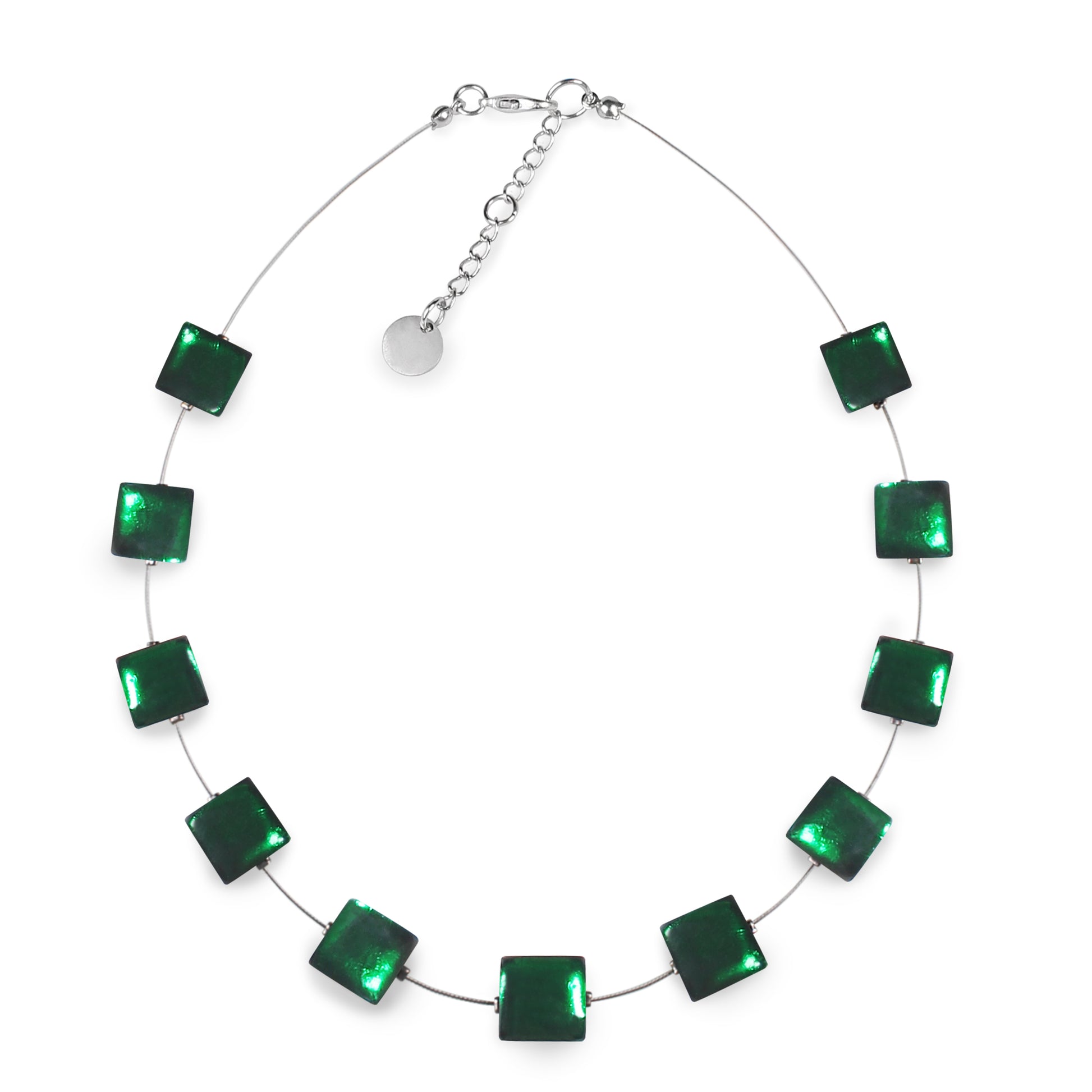 Emerald Square Buttons Shiny Necklace