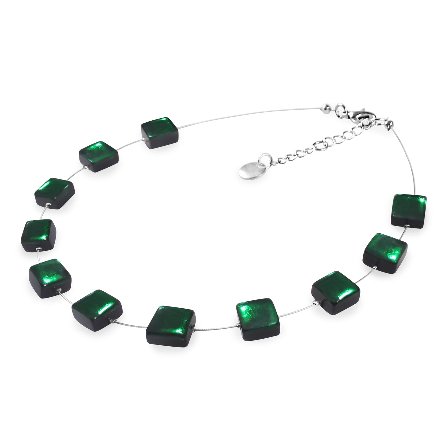 Emerald Square Buttons Shiny Necklace