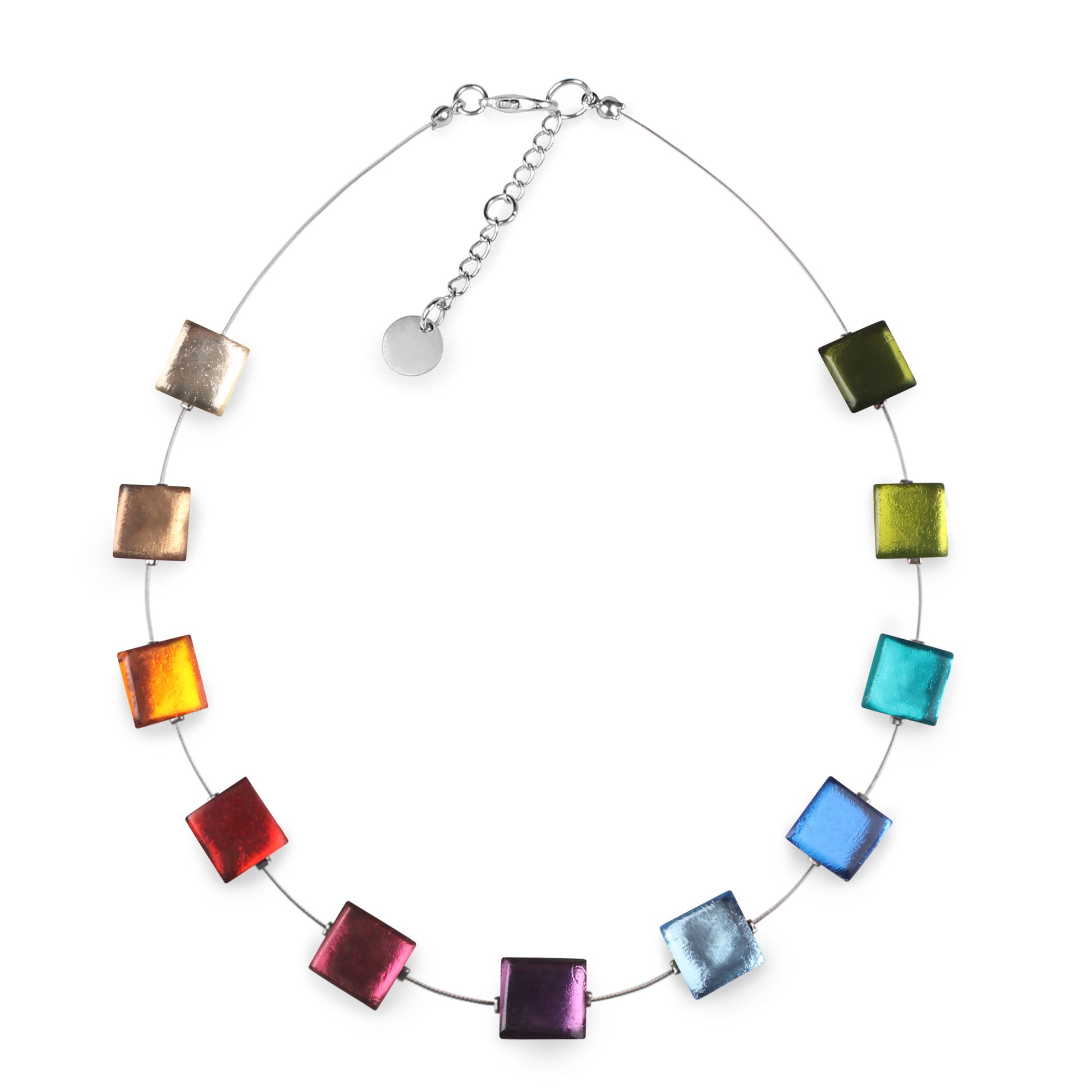 Rainbow Square Buttons Shiny Necklace