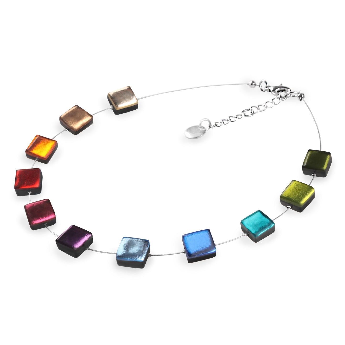 Rainbow Square Buttons Shiny Necklace