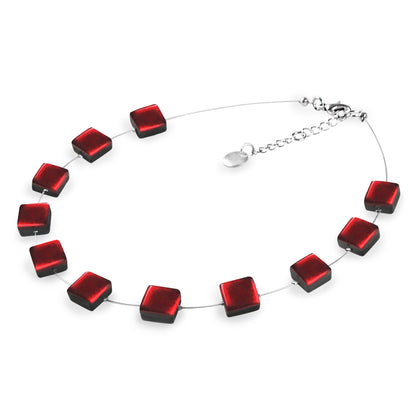 Red Square Buttons Shiny Necklace