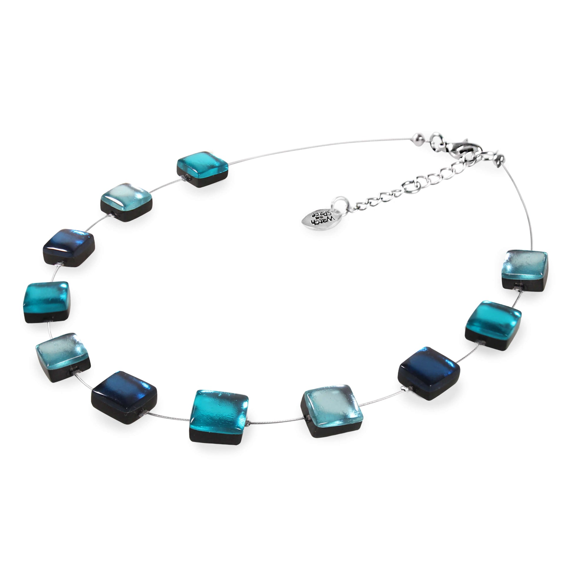 Teal Square Buttons Shiny Necklace