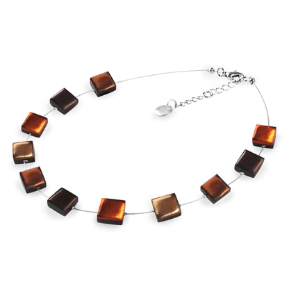 Toffee Square Buttons Shiny Necklace
