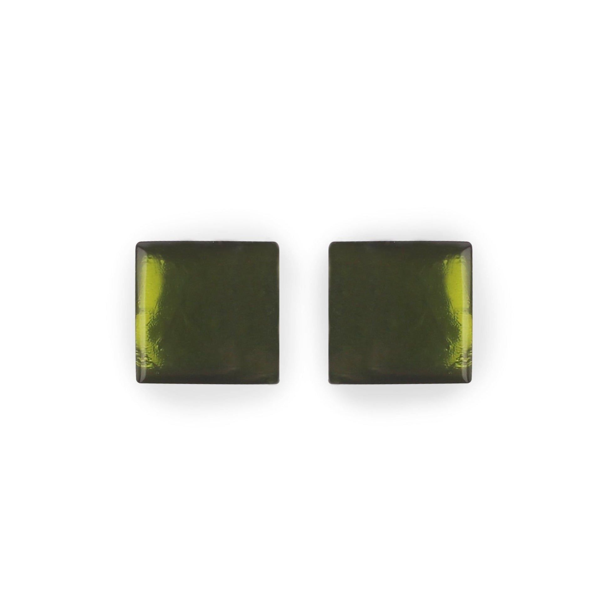 Olive Square Buttons Shiny Stud Earrings | The Jewellery Stop