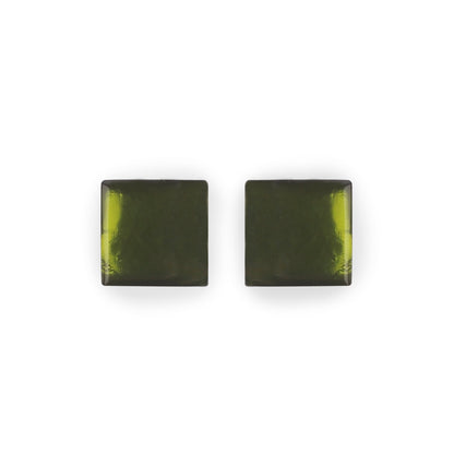 Olive Square Buttons Shiny Stud Earrings | The Jewellery Stop