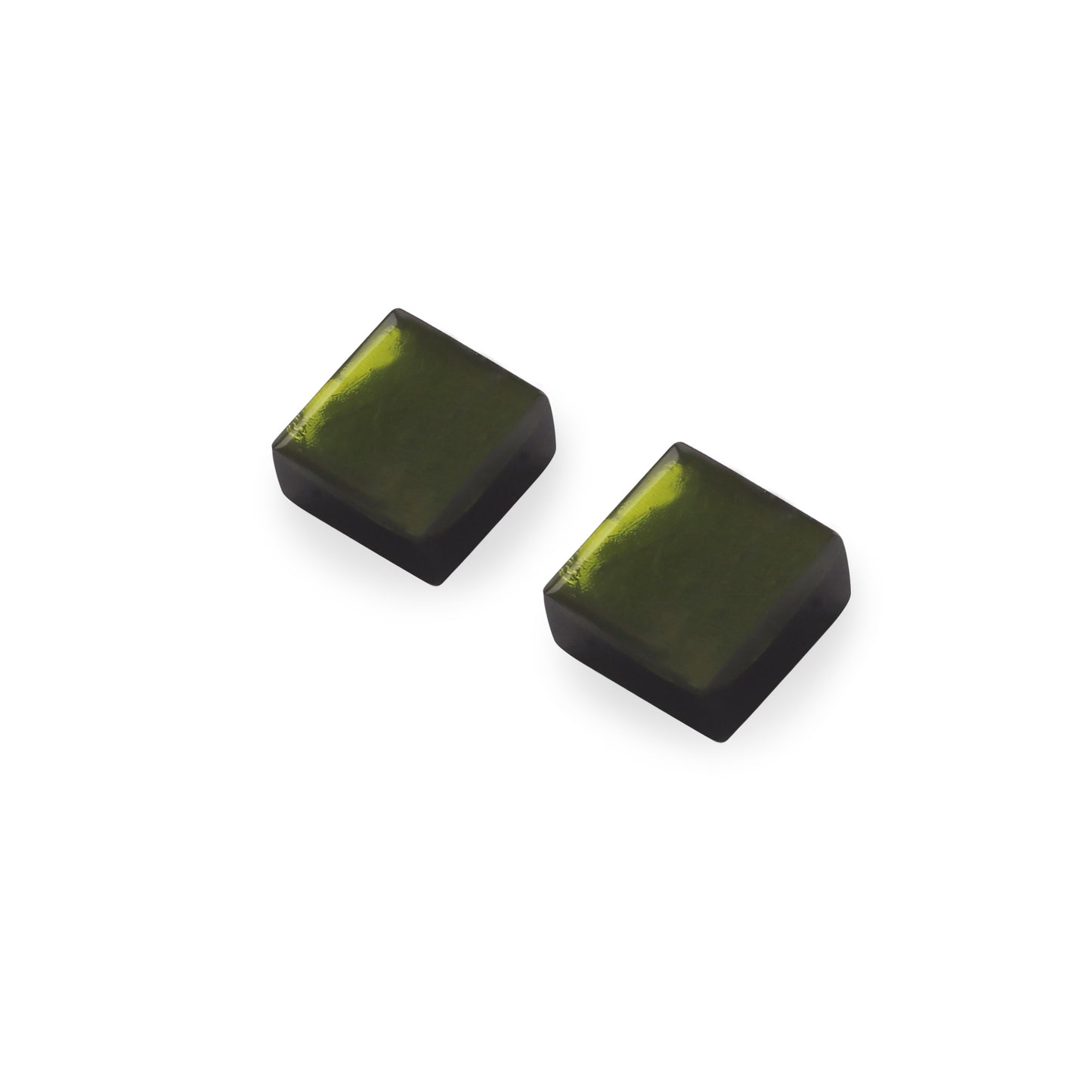 Olive Square Buttons Shiny Stud Earrings