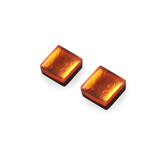 Orange Square Buttons Shiny Stud Earrings | The Jewellery Stop