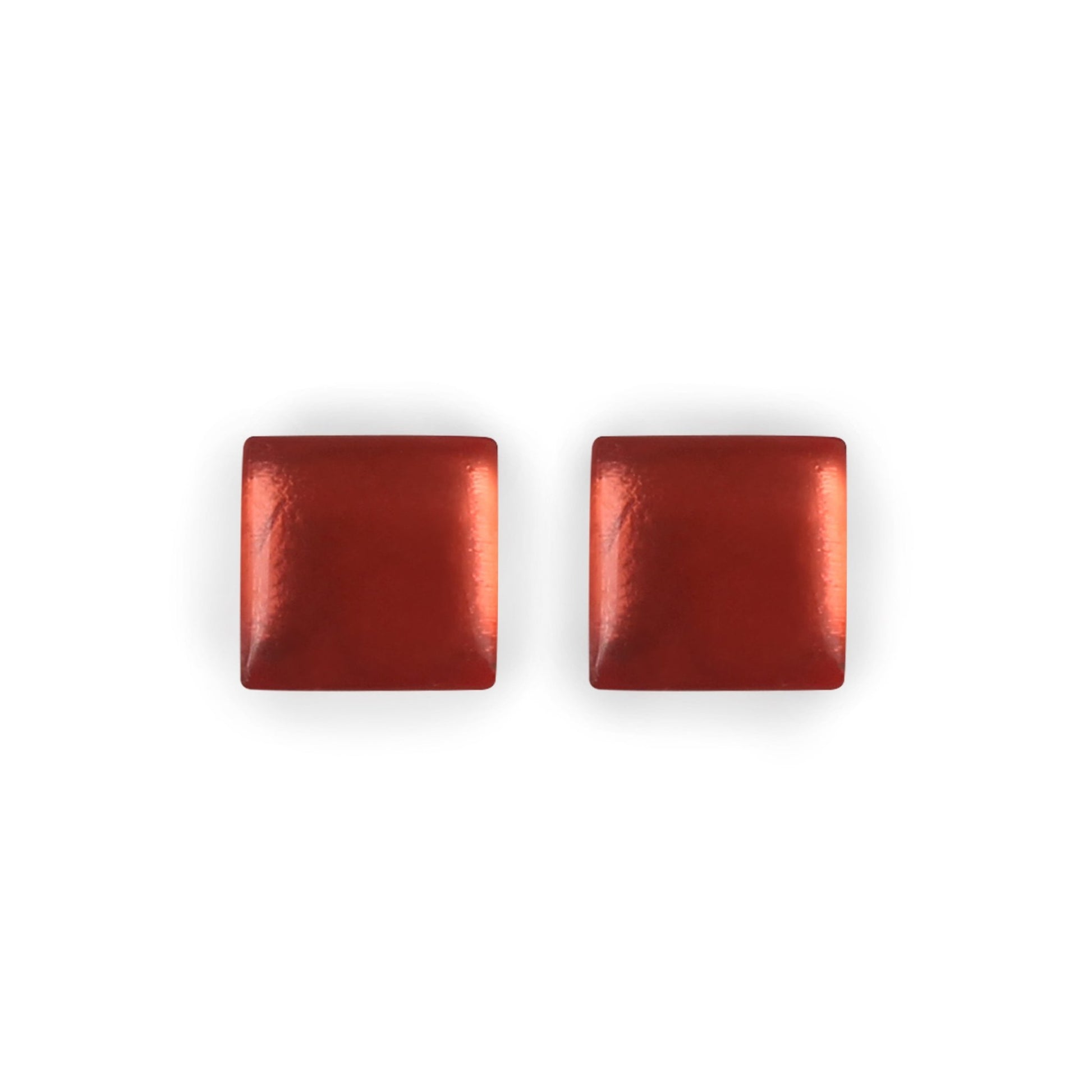 Peach Square Buttons Shiny Stud Earrings | The Jewellery Stop