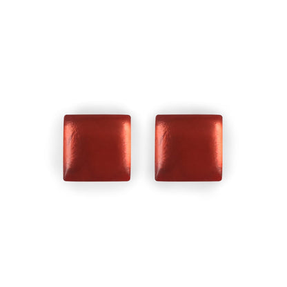 Peach Square Buttons Shiny Stud Earrings | The Jewellery Stop