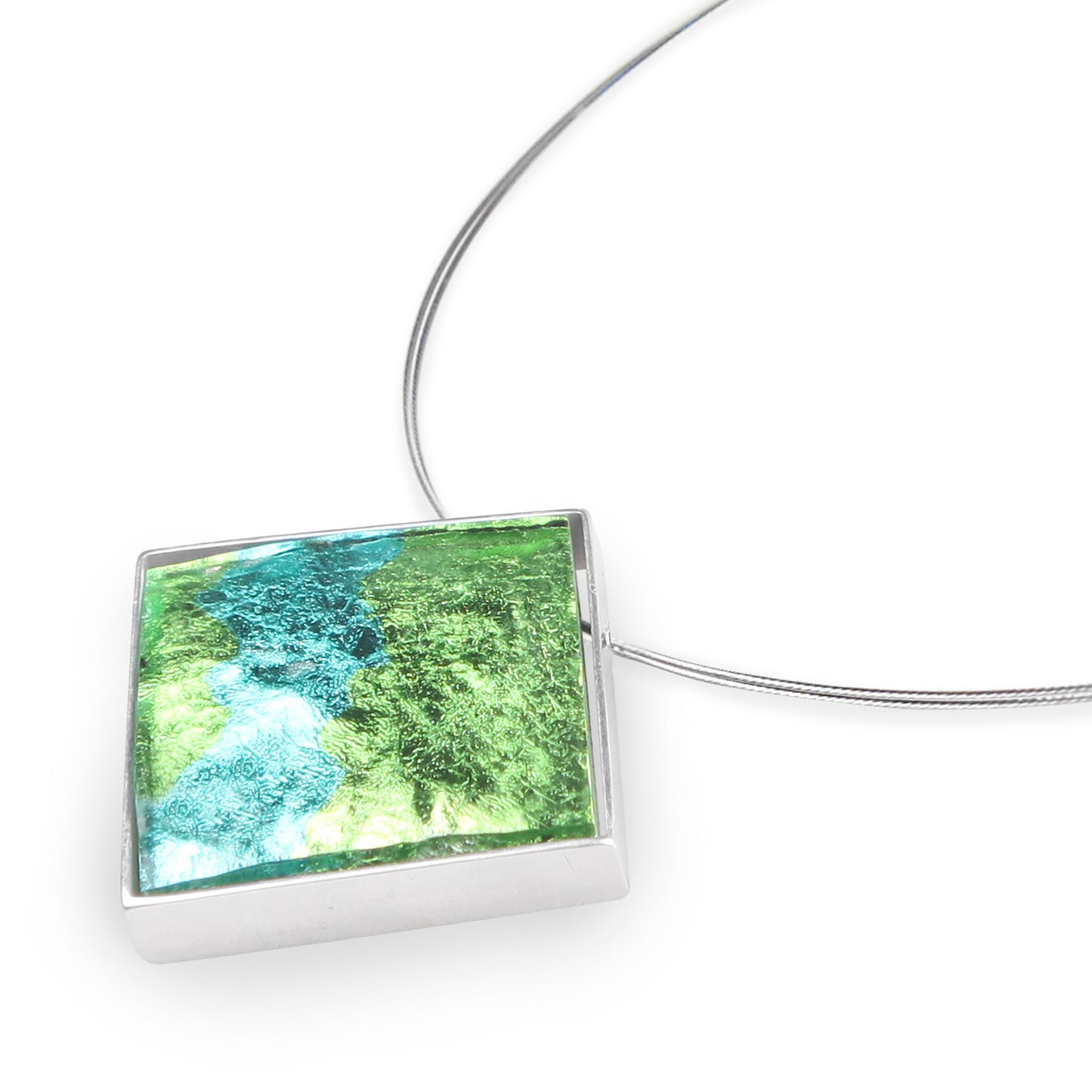 Lime Stained Glass Square Shiny Pendant