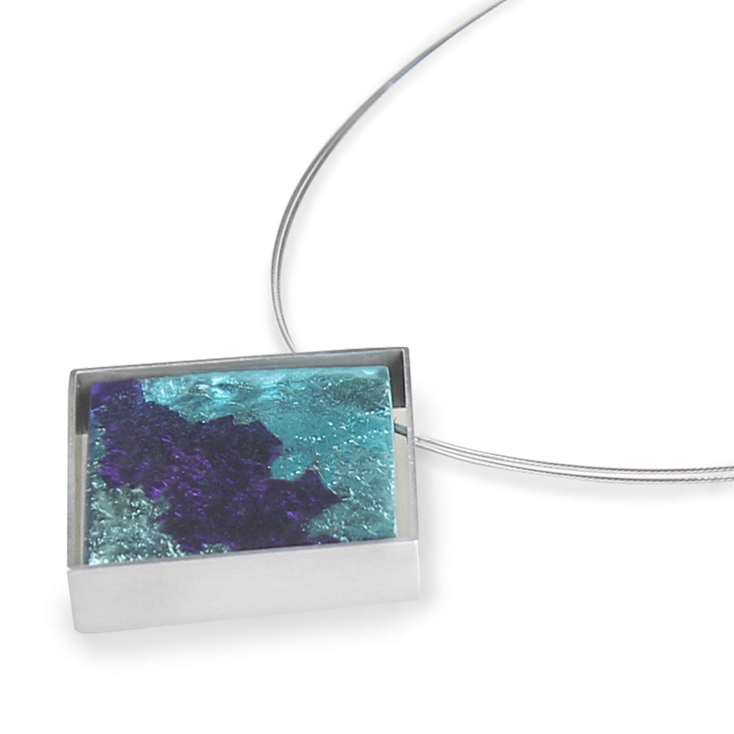 Turquoise Stained Glass Square Shiny Pendant