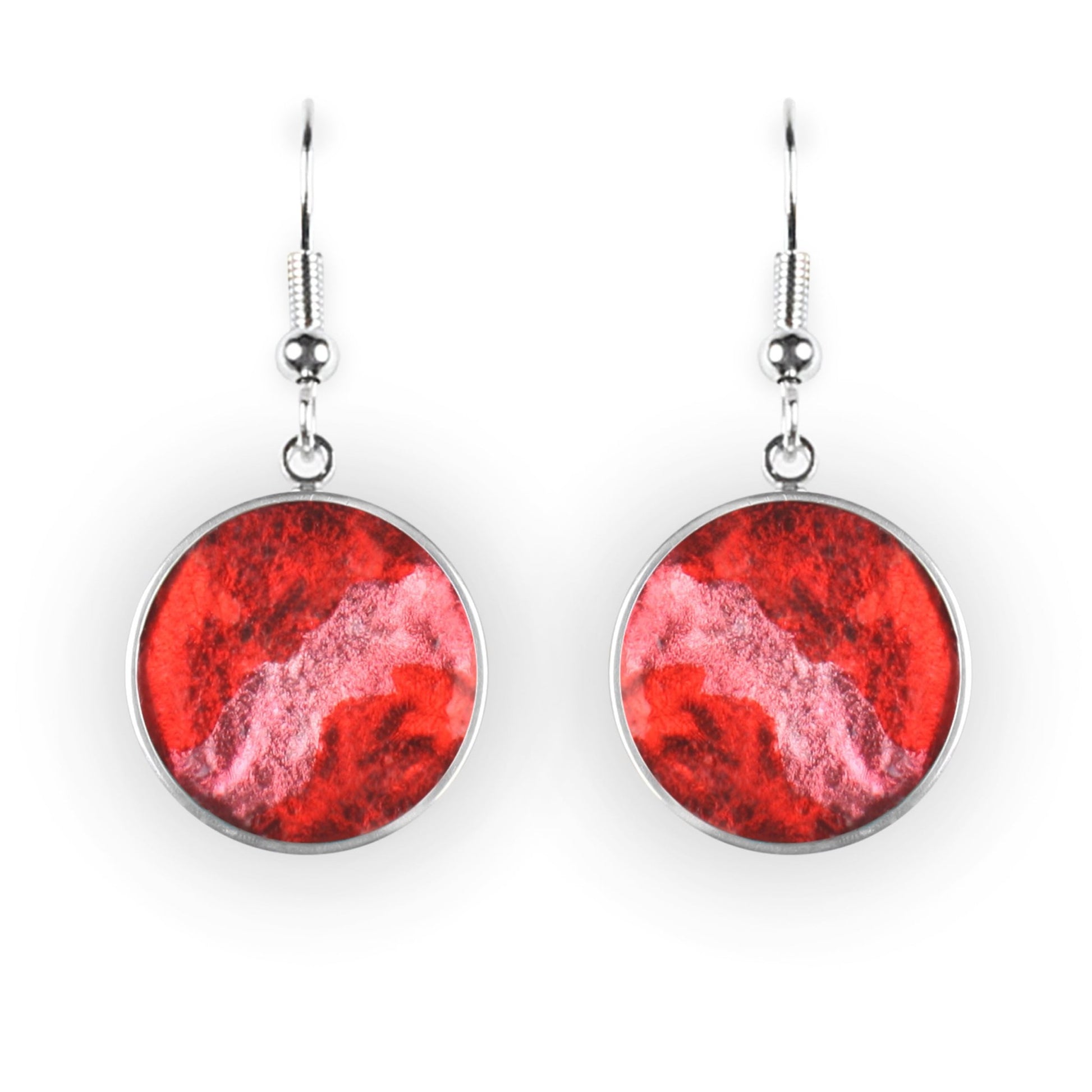 Red Stained Glass Round Shiny Fish Hook Earrings | The Jewellery Stop