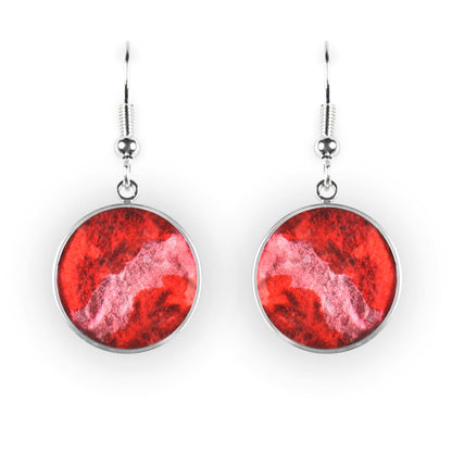 Red Stained Glass Round Shiny Fish Hook Earrings | The Jewellery Stop