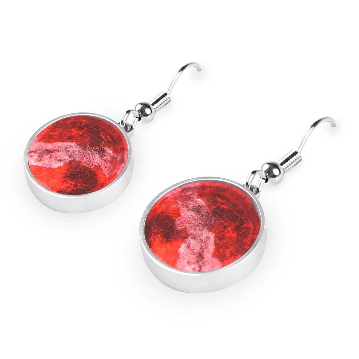 Red Stained Glass Round Shiny Fish Hook Earrings | The Jewellery Stop