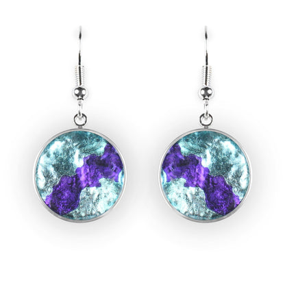 Turquoise Stained Glass Round Shiny Fish Hook Earrings | The Jewellery Stop
