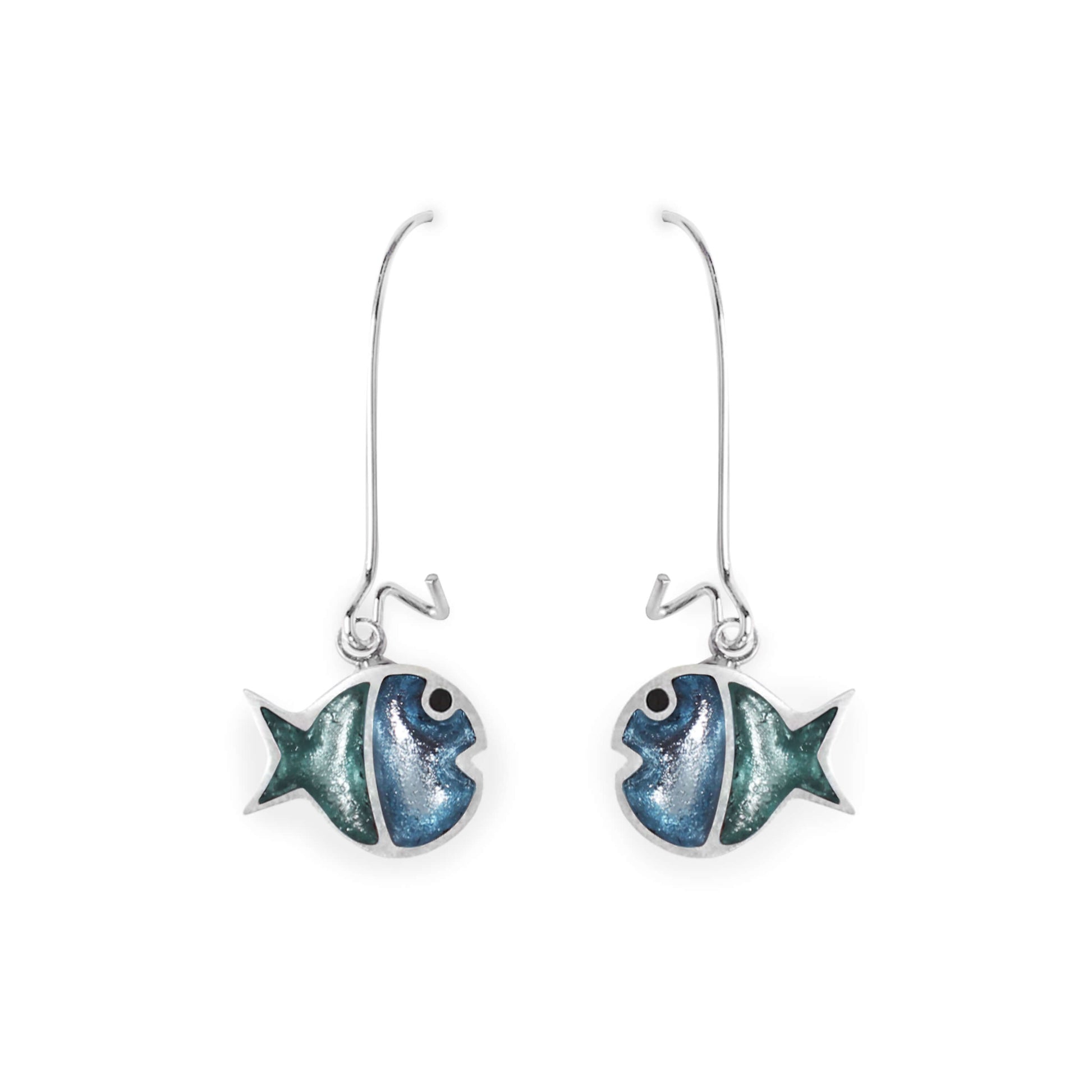Arctic Bubble Fish Stripe Shiny Long Hook Earrings