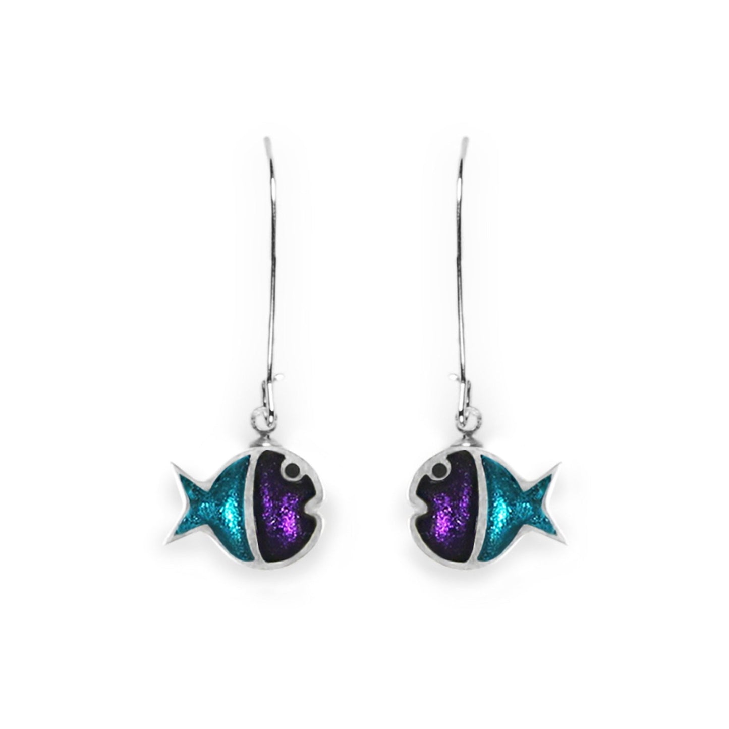 Peacock Bubble Fish Stripe Shiny Long Hook Earrings | The Jewellery Stop