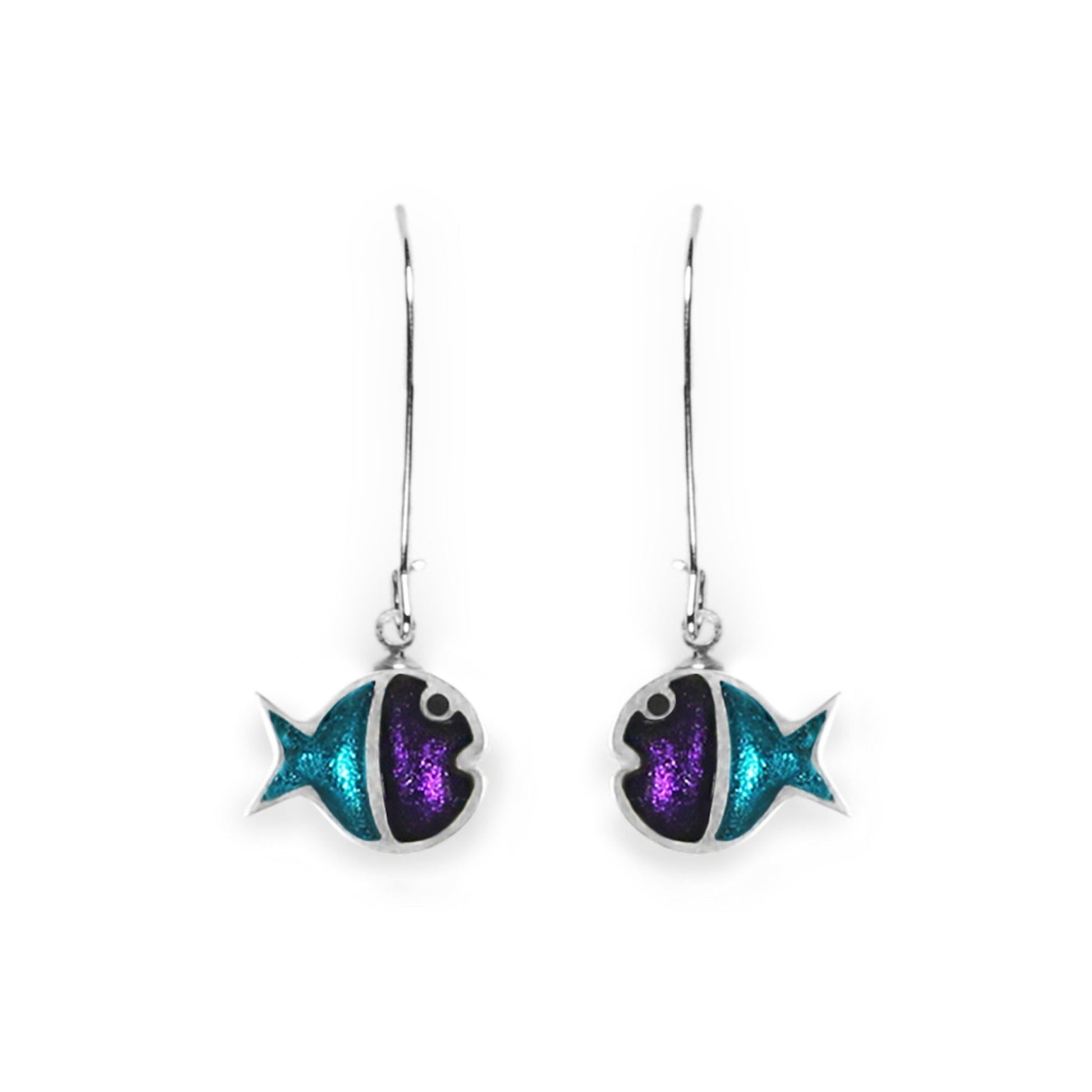 Peacock Bubble Fish Stripe Shiny Long Hook Earrings | The Jewellery Stop