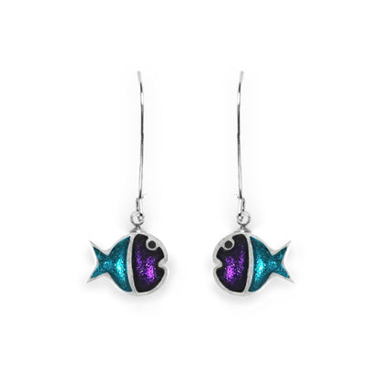 Peacock Bubble Fish Stripe Shiny Long Hook Earrings | The Jewellery Stop