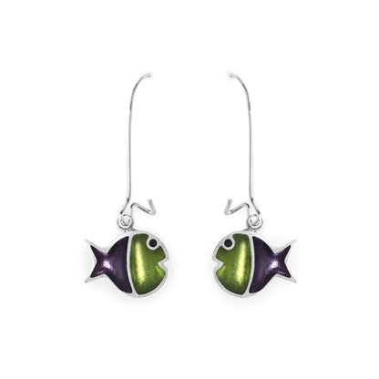 Sherbet Bubble Fish Stripe Shiny Long Hook Earrings | The Jewellery Stop