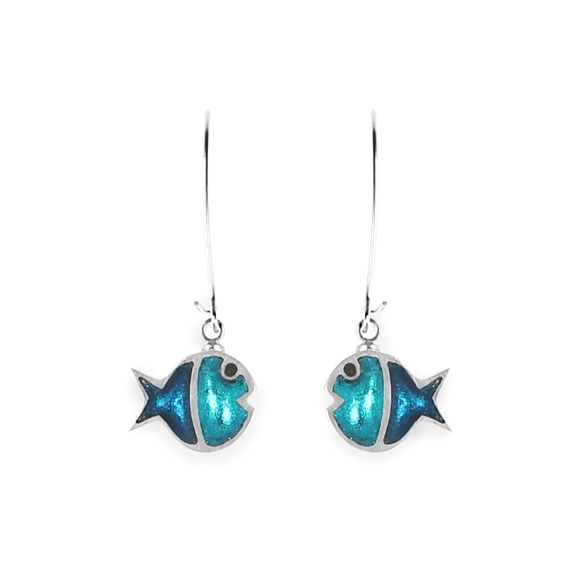 Teal Bubble Fish Stripe Shiny Long Hook Earrings | The Jewellery Stop