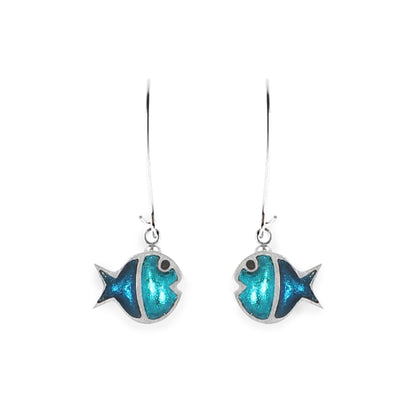 Teal Bubble Fish Stripe Shiny Long Hook Earrings | The Jewellery Stop
