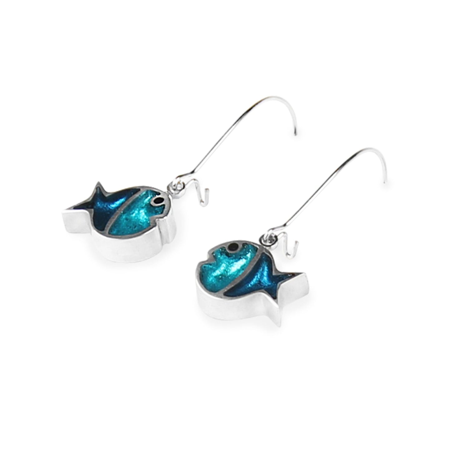 Teal Bubble Fish Stripe Shiny Long Hook Earrings | The Jewellery Stop