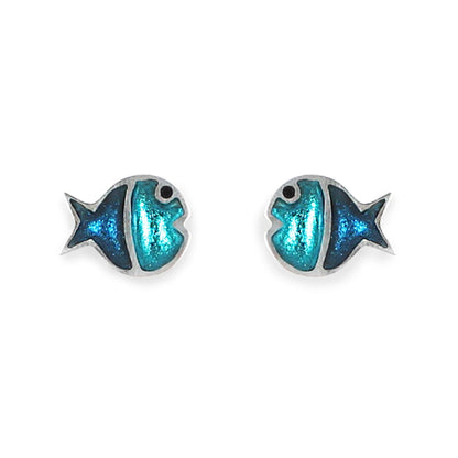 Teal Bubble Fish Stripe Shiny Stud Earrings | The Jewellery Stop