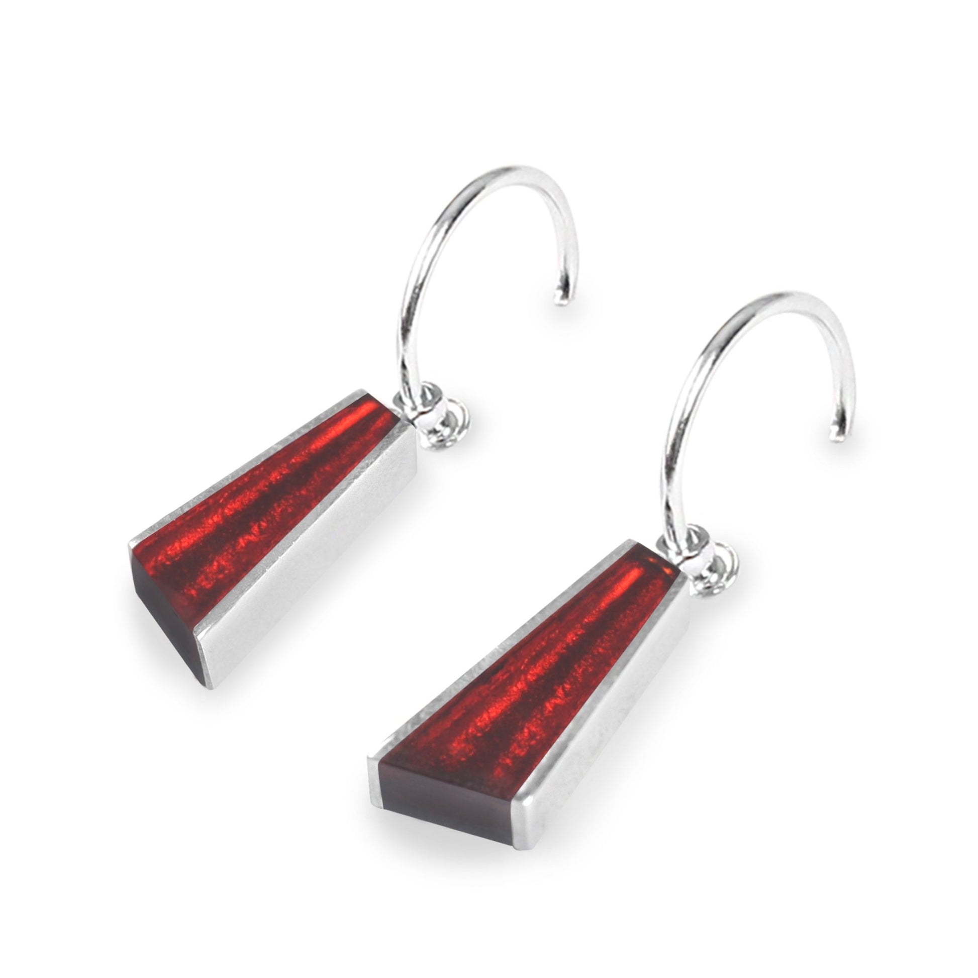 Red Deco Shard Shiny Creole Earrings | The Jewellery Stop